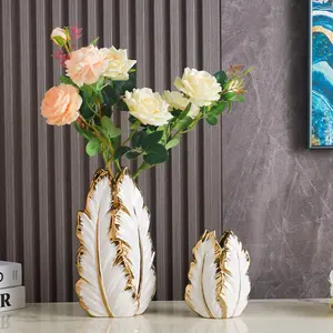 豪华现代北欧独特香蕉叶造型花卉花瓶家居装饰陶瓷桌面黄金陶瓷花瓶酒店