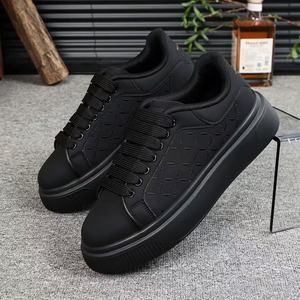Chaussures de skate décontractées tendance pour hommes, best-seller transfrontalier, semelle épaisse en caoutchouc, hauteur accrue, tige élégante en PU, fermeture à lacets, collection Printemps - Product Image 4