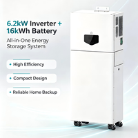Système tout-en-un, onduleur 6,2 kW, batterie de stockage d'énergie LiFePO4 mobile 16 kWh, Bluetooth, WiFi, système hybride hors réseau