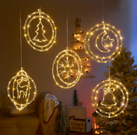 Lumières de Noël 3D suspendues en forme de lune, de rennes et de flocons de neige, alimentées par piles, 8 modes, pour les fêtes de Noël, les fenêtres, la maison, la décoration de la chambre