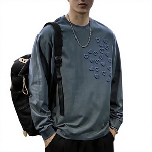 เสื้อยืดแขนยาวผู้ชายผ้าฝ้าย 100% สไตล์วินเทจพร้อมพิมพ์ลายนูน 3 มิติ เสื้อยืดลำลองเรียบง่ายมีสไตล์และสวมใส่สบาย GY-C020 - Product Image 1