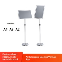 Panneau publicitaire vertical en acier inoxydable modèle 04, contrepoids A3, support d'affichage lesté, hauteur réglable télescopique