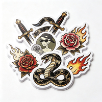 Autocollants de style punk Haoxuan, en vinyle PVC blanc, motifs rétro (poignard, rose, serpent, flamme), brillants, imperméables, découpés.