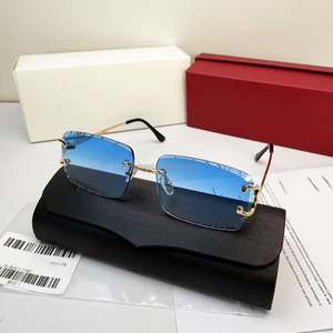 Bring a Box And a Receipt Famous Designer Rimless Sunglasses Unisex Diamond Cut UV400 Protection Luxury Sunglasses - Product Image 2