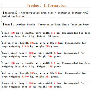Correa de Tracción Metálica Anti-Mordidas para Perros de <span class=keywords><strong>180cm</strong></span> 120cm con Mango de Cuero Negro, Correa Táctica para Perros - Product Image 4
