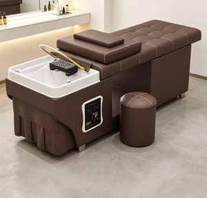 Fauteuil de lavage moderne avec bac intégré, station de lavage rembourrée noire et grise pour salon de beauté - Product Image 4