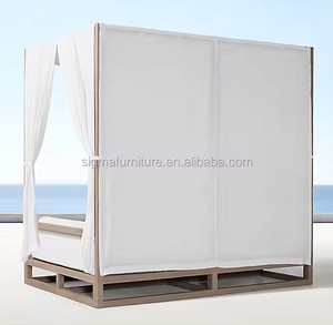 最新豪华花园家具柚木日光浴躺椅别墅酒店实木天篷露台家具意大利日光浴躺椅日间床 - Product Image 5