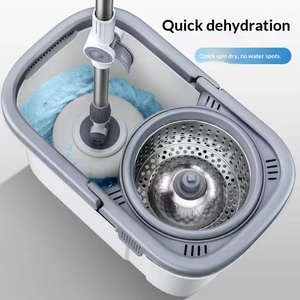 Serpillère plate rotative domestique, double usage humide/sec, sans lavage manuel, avec seau à panier en plastique et essoreuse intégrée, réutilisable, pour un nettoyage facile - Product Image 5