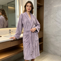Robe personnalisée avec logo, à capuche, en flanelle, violet clair, respirante, brodée, pour femme, manches longues, après la douche