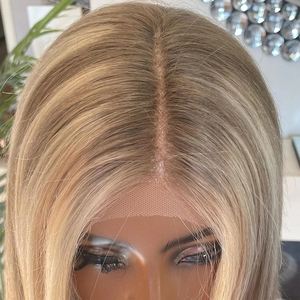 Sans colle <span class=keywords><strong>blond</strong></span> cendré Highlight cheveux raides vierges russes cuticule alignée cheveux humains 13x4 HD Transparent Lace Front perruques - Product Image 4