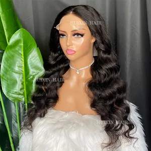 wholesale vendor Customization Brazilian Indian human hair 22 inch natural black body wave 5x5 transparent lace closure wig