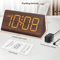 Jam Alarm Digital kamar tidur, Jam meja elektrik angka besar, kamar tidur, Jam Alarm Digital kayu, snooze DST 12/24H, Meja USB keras