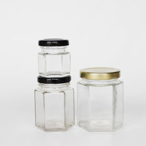 Bocaux hexagonaux en verre pour miel, <span class=keywords><strong>confiture</strong></span>, gelée, cornichons, sauce <span class=keywords><strong>tomate</strong></span>, avec couvercles - Product Image 4