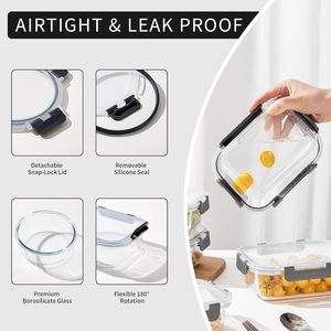 24個入りガラス製ミールプレップ容器、再利用可能なガラス製食品保存容器（蓋付き）、冷凍庫、電子レンジ、食洗機対応 - Product Image 4