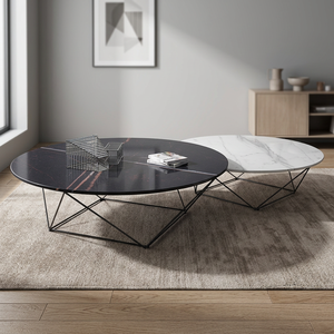 Hot Selling Durable Modern <b>Black</b> White Marble Top Coffee <b>Table</b> with Metal Frame <b>Black</b> Powder Coating for Living Room Furniture - Product Image 4