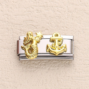 Pour la Galerie de Charms Italiens : Breloques DIY en Acier Inoxydable Plaqué Or PVD 18K pour Enfants, 20*9MM |   Imperméable Hypoallergénique - Product Image 4