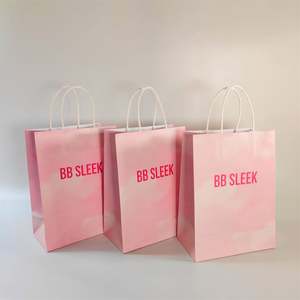 KM Merchandise <b>Bags</b> Pure Color Eco Friendly Shop Plain Kraft Paper <b>Bags</b> Light <b>pink</b> Small Size for Presents with logo - Product Image 2