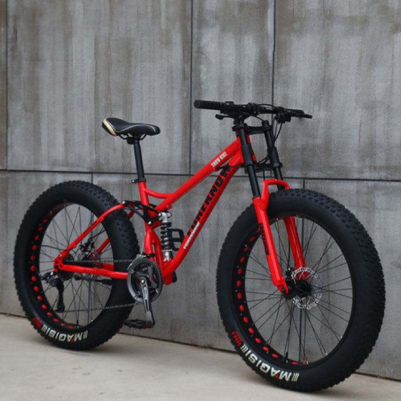 24 26 Adult Fat Bike Beach Cruiser Cycling Full Suspension Fat Bike Snow Bike 21Speed Fat Tire Mountain Bicycle