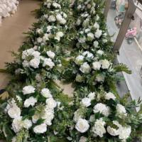 Centre de table classique blanc et vert, décoration de fleurs, rose en soie blanche, plantes vertes, boule de fleurs de 50 cm pour la décoration de mariage