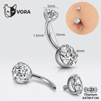 Anneaux de nombril en titane G23 ASTM F136, bijoux de piercing de nombril à filetage interne, barbell incurvé 14G avec zircon cubique, vente en gros