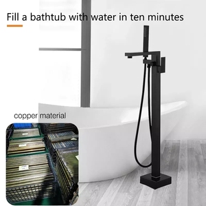 Rubinetto <span class=keywords><strong>per</strong></span> vasca da <span class=keywords><strong>bagno</strong></span> a pavimento Lusa Luxury con maniglia singola, finitura spazzolata, in ceramica, con <span class=keywords><strong>doccetta</strong></span> a pioggia e <span class=keywords><strong>doccetta</strong></span> manuale, <span class=keywords><strong>per</strong></span> uso alberghiero, in ottone, moderno - Product Image 2