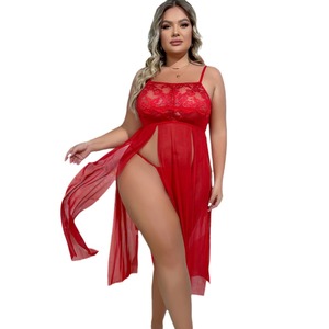 Nueva Llegada: Lencería Sexy de Tallas Grandes con Encaje Transparente y Fruncido, Falda con Tirantes para Chicas Curvy - Product Image 5