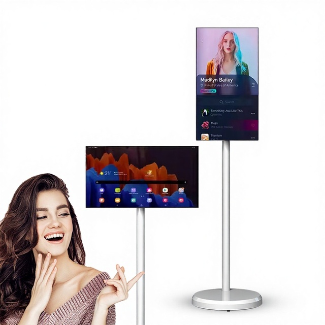 21.5-Inch LED White Rollable Portable Smart TV with Tablet PC Gaming Features 4+64G and Wheels 1080p IPS Display 60Hz
