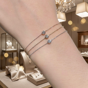 Round Lab Grown Diamond Moissanite Stone Bezel Setting Chain & Link <b>Bracelet</b> for Women Party Wear Daily Wear Minimal Office - Product Image 3