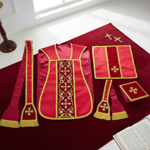 <span class=keywords><strong>Chasuble</strong></span> romaine rouge avec étole, maniple, pochette et voile de calice, vêtements liturgiques brodés pour <span class=keywords><strong>prêtre</strong></span> - Product Image 2