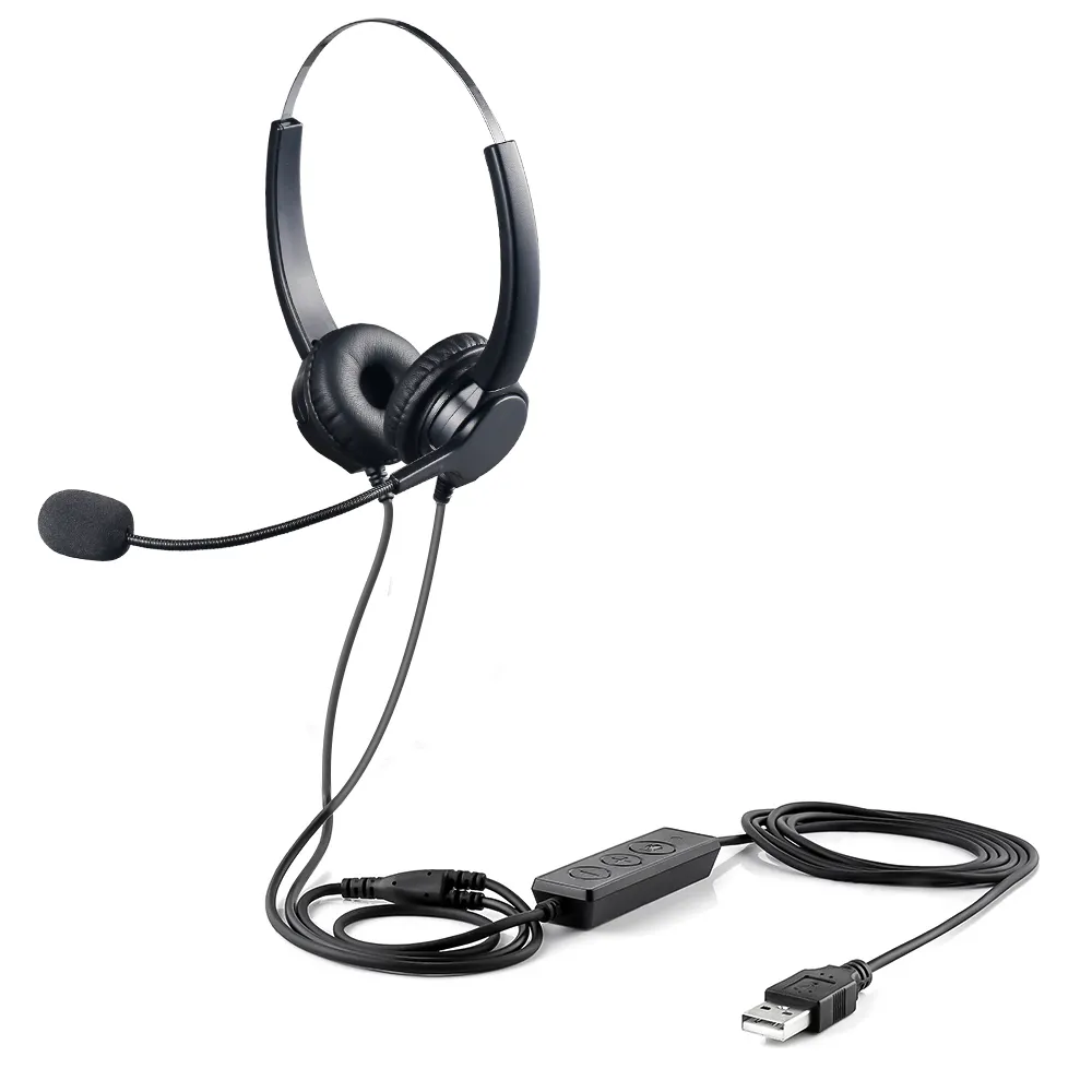 Dubbele rohs callcenter telefoon headset RJ11 USB PC headset met microfoon