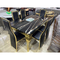 Ensemble de table à manger de luxe avec plateau en marbre, 6 places, meubles de salle à manger en métal, table à manger moderne avec chaises