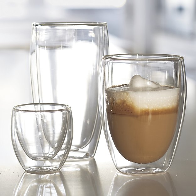 Double Wall Insulated Borosilicate Glass Mugs Modern Espresso Cups, 8-Ounce,With Gold Printing.