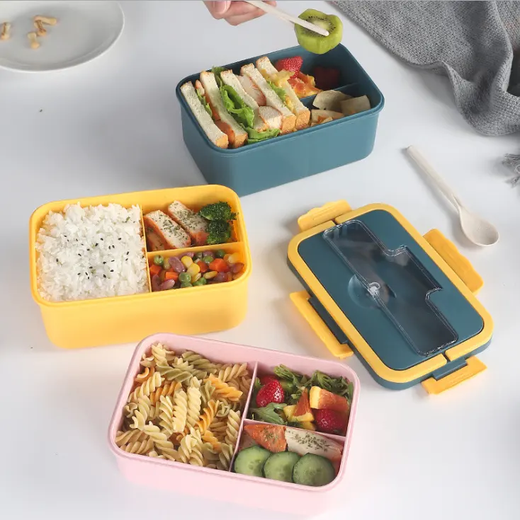 Eco friendly Microwavable healthy with dividers student kids PP plastic food containers bento lunch box with clip