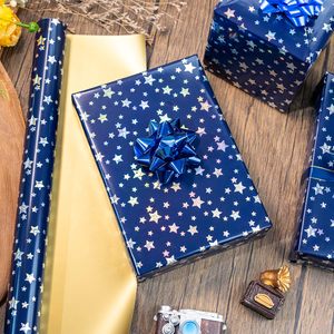 Holographic Star Blue <b>Wrapping</b> <b>Paper</b> 17 In X 32.8 Ft Double Side Metallized For Multiple Occasions - Product Image 2