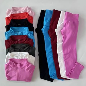 Tập Thể Dục Bộ Cho Phụ Nữ 2 Mảnh Phòng Tập Thể Dục Thể Thao Liền Mạch Scrunch Mông Xà Cạp Và Dài Tay Áo Áo Khoác Thiết Lập Với Một Nửa Dây Kéo - Product Image 6