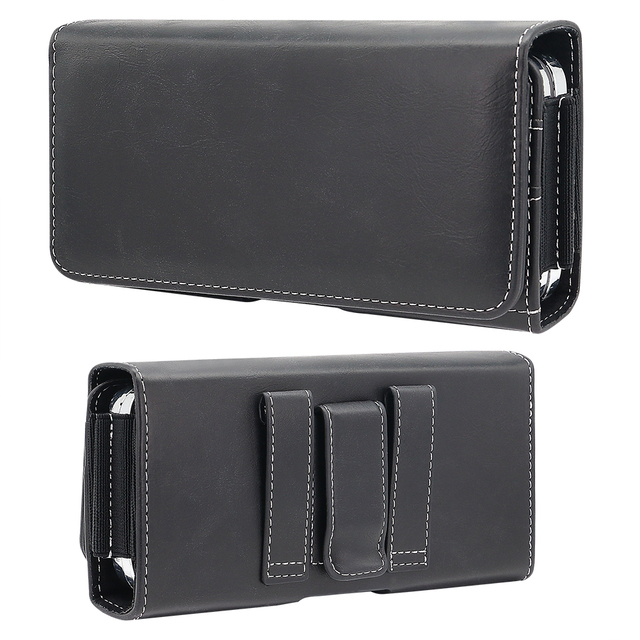 High Quality Horizontal Leather Iphone Phone Pouch Stitching Cell Phone Holster with Belt Clip Protective Cover for Easy Access