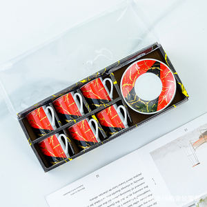 Vente en gros de table basse arabe ensemble <span class=keywords><strong>d</strong></span>'assiettes et de tasses en céramique tasse à café et soucoupe en céramique Gold Line ensemble de 6 - Product Image 2