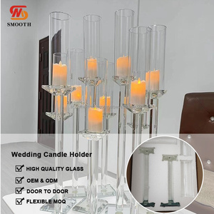 SMOOTH Customized Set Of 5 Crystal Candle Holders Crystal Glass Candle Holders for Wedding <b>Table</b> Decoration - Product Image 2