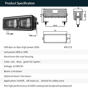 Luz de advertencia de zona peligrosa para montacargas, luz LED roja lineal de área segura, luz de señal de parada de 10v-80v - Product Image 6