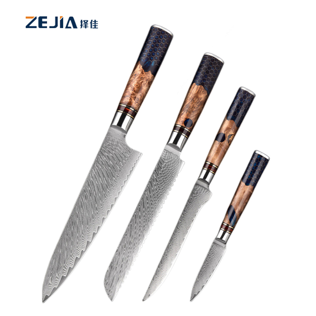 4pcs Japanese Damascus Kitchen Knife Set 67 Layers Chef Japanese Santoku Knives Boning  Fruit Knives Set with Gift Box