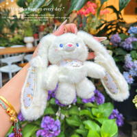Nouvel Arrivage Porte-clés Lapin en Peluche Doux en Coton Imprimé Floral Extensible Mignon Anti-stress Pendentif de Sac à Dos Tendance 25cm Mini