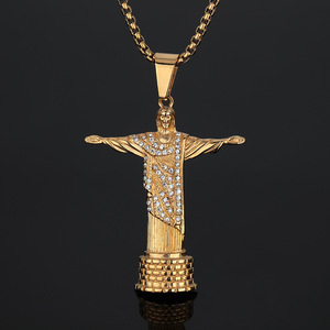 Hip Hop Rio Christ <b>Statue</b> Jesus Religion Non Tarnish Cubic Zirconia Non Tarnish Waterproof Stainless Steel Jewelry Pendants Male - Product Image 2