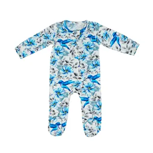 Biologische Bamboe Baby Romper Groothandel Baby Jumpsuits Aanpassen Baby Slaap Pakken Onesie 2 Way Zip Footie Romper Baby Kleding