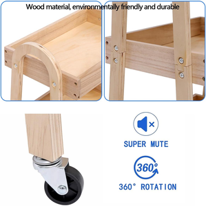 Chariot roulant en bois à 3 niveaux avec roues, chariot de rangement utilitaire pour salle de bain, aliments et sacs - Product Image 4