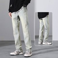 Jeans vintage délavés pour hommes, style streetwear personnalisé, décontractés, en denim.