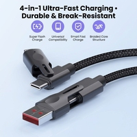 Câble de charge rapide USB-C PD 3A 4-en-1 avec conducteur en cuivre pur et blindage tressé, puissance 66W pour téléphones/tablettes iOS et Android
