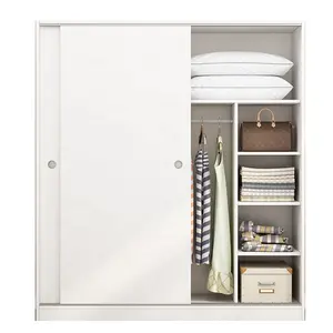 עיצוב חדש דלת הזזה ארון קטן ארון בגדים חדר שינה מודרני עץ לבן ארון הזזה ארון בגדים