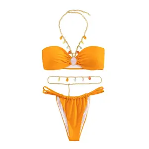 Women's 2 Piece Bathing Suit Ribbed Tie Side Bikini Swimsuit Customized Mini Bikini Sexy Hot Coverup