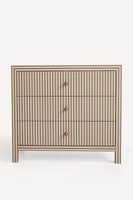 Commode moderne à rayures 2025 en bois de chêne et acier inoxydable à 3 tiroirs pour chambre à coucher – Grande Vente