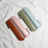 Étui à crayons en cuir PU couleur macaron, petit, durable, avec fermeture éclair, impression UV, pour les élèves